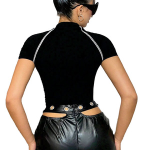 OEM Custom Women Mock Neck Cutout Crop <b>Top</b> Premium Stretch Performance Fashion Tee OEM Private Label Women's Shirts Manufacturer - Product Image 2