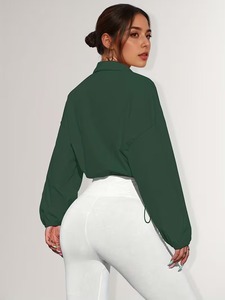 Female Crop Wind <b>Jacket</b> & High Waist <b>Workout</b> Leggings Set | Athletic Running Track Suit | Drawstring Hem Outerwear Combo - Product Image 6