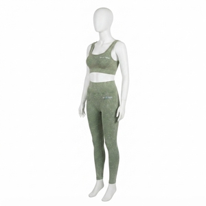 Ensemble de leggings et soutien-gorge de sport vert sauge délavé pour femme, taille haute, pour la gym, le yoga et l'entraînement - Product Image 1