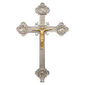 Excelente cruz de iglesia de latón con crucifijo de los Cuatro Evangelistas en acabado dorado para el hogar, altar de iglesia o decoración de oración, ideal como regalo. - Product Image 3
