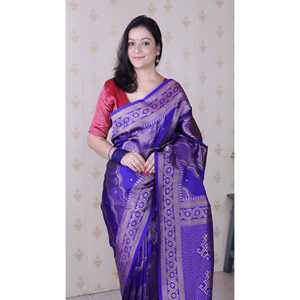 ผ้าไหมเนื้อนุ่มสีม่วง Elite Weaves ลาย Bandhani Leheriya Zari ทอแบบอินเดียและปากีสถาน น้ำหนัก 650 กรัม - Product Image 2