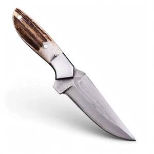 มีดครัวเหล็กดามัสกัสทำมือ ด้ามจับกระดูกกวาง สำหรับโชว์ - Product Image 1