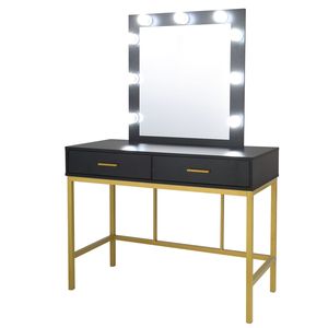 Black Steel Frame Dressing Table with Single Mirror 2 Drawers Light Bulbs-Makeup Vanities - Product Image 4