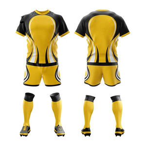 Ensembles d'uniformes de rugby écologiques et respirants en gros, tailles plus grandes, personnalisables avec nom et numéro d'équipe par sublimation, en vente - Product Image 2