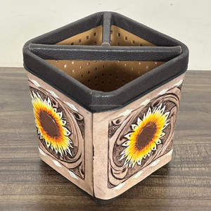 Nouveau porte-crayons et stylos rond en cuir véritable, fait main par un designer, style western, organisateur de bureau, accessoire scolaire, exposition de mars - Product Image 6