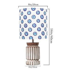 Lámpara de Mesa Decorativa con Diseño de Ojo Turco, Base de Cerámica, Pantalla de Tela, Lámpara de Pie con Detalles en Azul y Blanco para Sala de Estar o Dormitorio - Product Image 2