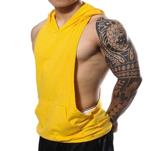 Camiseta sin mangas directa de fábrica, chaleco muscular con capucha para entrenamiento, culturismo, 100% algodón, poliéster, transpirable, de talla grande, multicolor - Product Image 1
