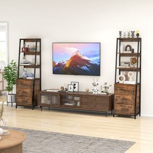 Multifunctional Tall Bookcase with Open <b>Shelves</b> and Storage Drawers - Product Image 1