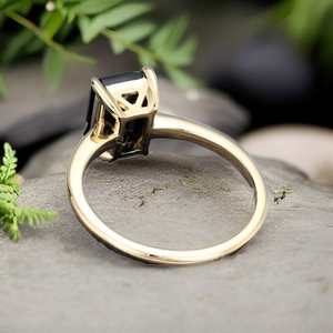 Natural Black Onyx Ring Emerald Cut 925 Sterling Silver 14K <b>Gold</b> Plated Delicate Stacking Promise Ring - Product Image 4