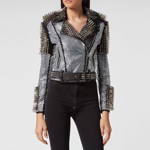 New Women's Luxury High Grade Genuine <b>Leather</b> Jacket <b>Rivet</b> Slim Breathable Winter - Product Image 5