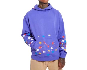 Sudadera con Capucha Morada para Hombre, Diseño Pintado a Mano, Tela Francesa de Algodón, Estilo Casual para Otoño - Product Image 3