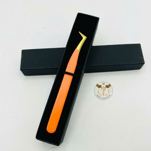 Pinzas Profesionales de Titanio Dorado en Forma de L para Extensión de Pestañas, Punta de Fibra de Precisión, Herramienta de Belleza de Acero Inoxidable - Product Image 1