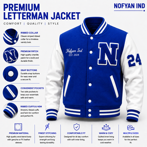 Custom Varsity <b>Letterman</b> <b>Jacket</b> Manufacturer | Premium OEM ODM Varsity <b>Jacket</b> Wholesale | Custom Logo Embroidery Bomber <b>Jacket</b> - Product Image 1
