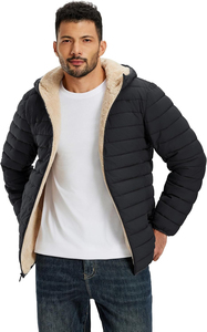 <b>Men</b> Winter Hooded Puffer <b>Jacket</b> Windproof Zipper Closure Casual Thick Polyester Fleece Lining <b>Sherpa</b> Inner Green <b>Men's</b> <b>Jackets</b> - Product Image 5