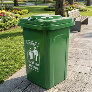 Contenedor de Basura de Plástico para Exteriores, Grande, 60L, Multicolor |   Contenedor de Basura Resistente a Olores para Lugares Públicos, Escuelas y Parques - Product Image 1