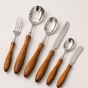 Ensemble de couverts en acier inoxydable avec manche en bois de noyer naturel, poli miroir, qualité restaurant, pour hôtel et restauration fine - Product Image 5