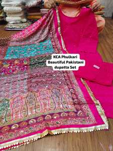 Phulkari Silk Dupatta Set Ethnic Shawl and <b>Top</b> with Floral Embroidery Mirror Work Women's Festival Wear <b>One</b> Set - Product Image 6