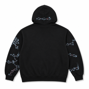 Sudadera con Capucha Unisex Negra Jet, Oversize, con Gráfico de Tres Perros, Forro Polar Grueso, Moda Urbana Personalizada, Servicios OEM - Product Image 3
