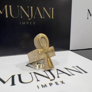 Bague de fiançailles fine en argent 925 plaqué or, taille ajustable, sertie de diamants brillants certifiés IGI, qualité EF, style hip-hop, motif croix - Product Image 2