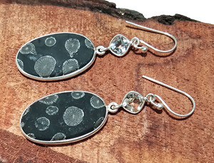 Natural Black Coral & Zircon Bohemian Wedding Earrings Solid 925 Sterling Silver Oval Dangle <b>Drop</b> Handmade Jewelry Gift Women - Product Image 6
