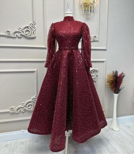 Robe de soirée longue en polyester à sequins dorés, col montant, modeste, musulmane, hijab, abaya, élégante, pour femmes, robe de bal - Product Image 5