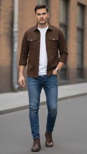 Chemise décontractée élégante pour homme en mélange de coton, chemise à manches longues boutonnée avec deux poches à rabat, tissu confortable et respirant - Product Image 3