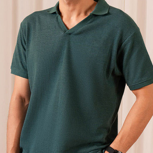 Polo de Algodón Verde para Hombre, Manga Corta, Corte Regular, Cuello en V, Color Sólido Informal, Tejido de Punto Transpirable - Product Image 4