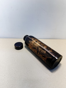 Premium Midnight Black Laser Etched Pure Copper Water Bottle 1000ml Ginkgo Leaf Pattern Ayurvedic Flask Dual Tone Gym <b>Drinkware</b> - Product Image 4