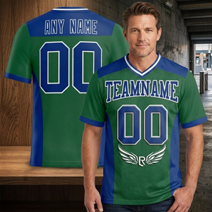 Maillot de basket personnalisé vert et bleu, col en V, manches courtes, impression par sublimation, évacuation de l'humidité, unisexe, vêtements d'équipe pour adultes - Product Image 4