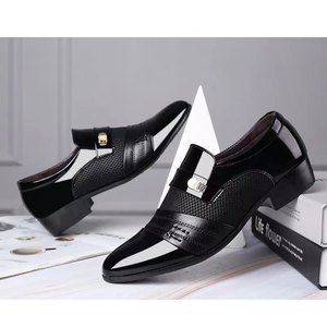 New Men's Glossy Leather Shoes Business Formal Casual Shoes Plus Size Metal Decor Versatile Dress Shoes for Men - Product Image 4
