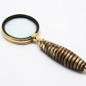 Loupe décorative vintage en laiton avec poignée en corne, motif os d'animal, bibelot optique antique, ornement de bureau nautique - Product Image 1