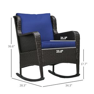 Sedia a dondolo in vimini blu scuro con struttura in acciaio e cuscini girevoli per patio e giardino - Product Image 3