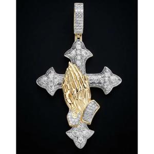 จี้รูปมืออธิษฐานประดับเพชรแล็บโกรว์  ทำจากเงินแท้ 925 สองสี สไตล์ฮิปฮอป - Product Image 5