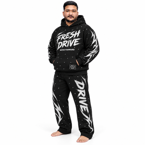 Ensemble de survêtement pour homme DTF Brush Print, pull à capuche en molleton épais, pantalon décontracté, graphisme personnalisé en strass, vêtements streetwear - Product Image 3