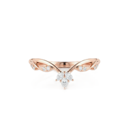 Bague double en or massif 10K 14K 18K avec diamants de laboratoire taille marquise et ronds, sertis en grappe minimaliste à griffes en chevron, couleur DEF, clarté VSVVS