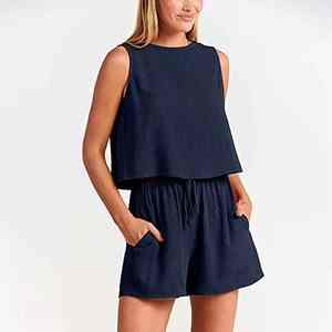 Conjunto de Verano para Mujer, Estilo Urbano, Corte Holgado, Cintura Alta, Sin Mangas, en Felpa Francesa de Algodón Pesado - Product Image 5