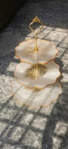 White And Gold Resin Flower Shape Three <b>Tier</b> <b>Cake</b> <b>Stand</b> Perfect For Birthday Parties Gifting And Dessert Display From India - Product Image 6