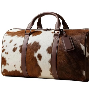 Sac de voyage week-end unisexe en cuir de vachette véritable fait main de luxe - Noir et blanc - Product Image 3