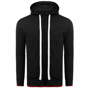 เสื้อฮู้ดซิปเต็มตัวผู้ชายสีดำล้วน แบบเรียบ ผู้ผลิต OEM ODM - Product Image 1