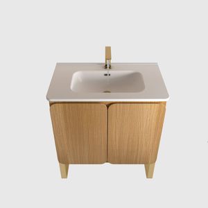 Mobile bagno Dalia30F U093 107 da 76 cm, a parete o freestanding, in legno chiaro, con ampio spazio contenitivo, 2 ante e lavabo in ceramica - Product Image 3