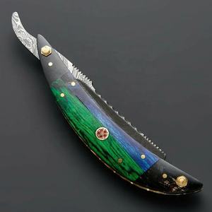 Jexmoo - Navaja de Afeitar Recta de Acero de Damasco Tradicional Hecha a Mano y Personalizada para Barberos, con Funda de Cuero, Regalo para Padrinos de Boda - Product Image 5