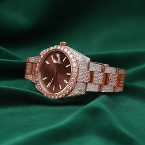 Luxury Iced Diamond Rose Gold Hip Hop 40mm Glass Brown Dial Pav Stone Bezel Fully Iced <b>Bracelet</b> Bling <b>Men's</b> <b>Watch</b> - Product Image 1
