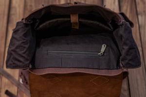 Genuine Leather Canvas Waterproof Backpack for <b>Men</b> Women Travel <b>Laptop</b> <b>Bag</b> 36-55L Capacity OEM Custom Logo Wholesale Bulk - Product Image 5