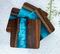 Ensemble de sous-verres en résine époxy bois de haute qualité, effet océan, design carré décoratif, couleur personnalisable, finition artisanale pour la maison