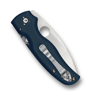 Couteaux pliants d'extérieur en acier inoxydable avec manche antidérapant bleu marine foncé, lame de coupe tranchante, trou rond pour le pouce et porte-couteau métallique - Product Image 4