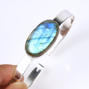 Top Natural Labradorite Oval Shape <b>Bracelet</b> 925 Sterling <b>Silver</b> Plated Adjustable <b>Cuff</b> <b>Bracelet</b> for Women Handmade Jewelry - Product Image 3