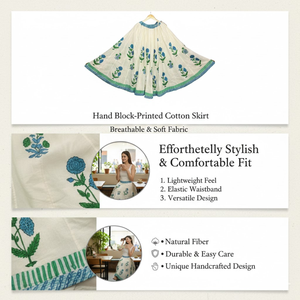 กระโปรงยาวลายดอกไม้สไตล์โบฮีเมียน 36 ลาย คอลเลคชั่น Kali ผ้าฝ้ายพิมพ์ลายด้วยมือ พร้อมซับใน Astar และขอบตัดเย็บแบบคอนทราสต์ - Product Image 4