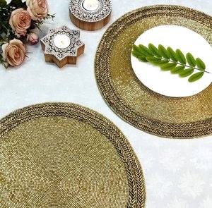 Custom Floral <b>Beaded</b> Satin Table <b>Placemat</b> Round Dining Mat Handmade Decorative Pad for Hospitality - Product Image 3