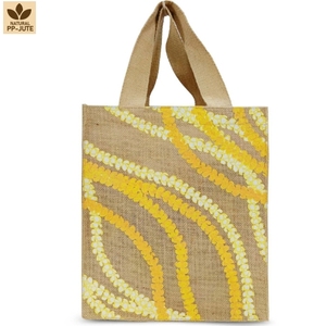 Bolsa de Regalo de Yute Natural Impresa Personalizada, Laminada con PP, 27x31x16 cm, Venta al Por Mayor, OEM, Marca Privada, Reutilizable, para Compras o Playa - Product Image 1