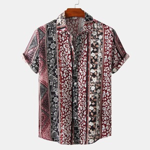 Men's Short Sleeve Floral <b>Patchwork</b> Button-Up <b>Shirt</b> Turn-Down Collar Regular Fit Summer Style - Product Image 3